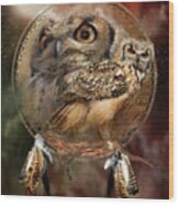 Dream Catcher - Spirit Of The Owl Wood Print