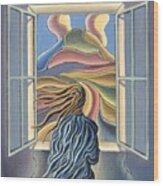 Dreamscape With Girl By Window Wood Print