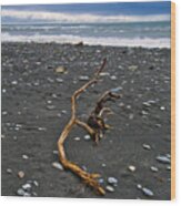 Driftwood - Okarito Beach - New Zealand Wood Print