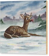 Dudolf The Red Nosed Reindeer Wood Print