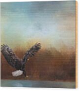 Eagle Hunting In The Marsh Wood Print