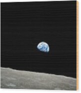 Earthrise Over Moon, Apollo 8 Wood Print