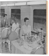 Eating In Dining Car Rebuilt For Bilevel Equipment - 1958 Wood Print