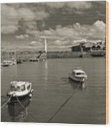 Edinburgh Newhaven Harbour And Old Lighthouse. Retro. Wood Print