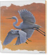 Egrets Great And Snowy Wood Print