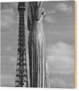 Eiffel Tower And Statue 2 Wood Print
