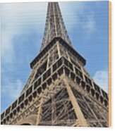 Eiffel Tower Sunlit Corner Perspective Paris France Wood Print