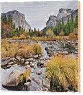 El Capitan And The Merced River In The Fall Wood Print