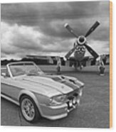 Eleanor Mustang With P51 Black And White Wood Print