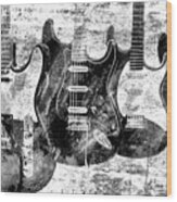 Electric Guitars Black And White Wood Print