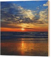 Electric Golden Ocean Sunrise Wood Print