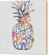 Electric Pineapple Thank You Card- Art By Linda Woods Wood Print