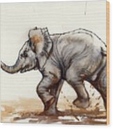 Elephant Baby At Play Wood Print