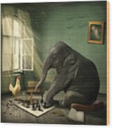 Elephant Chess Wood Print