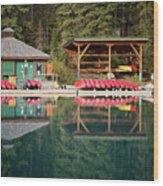 Emerald Lake Boathouse Wood Print