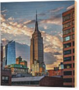 Empire State Building Sunset Rooftop Wood Print