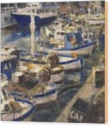 End Of The Day Fishing Boats Genoa Wood Print
