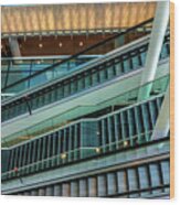 Escalators And Columns In Munich Airport Wood Print