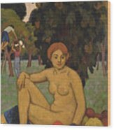 Eve Assise. La Femme Et La Pomme Wood Print