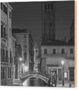 Evening Canal In Venice To The Tower Wood Print