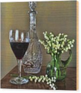 Evening Wine And Flowers Wood Print