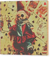 Evil Clown Doll On Playing Cards Wood Print