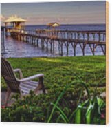 Fairhope Pier And Chair View Of Mobile Bay Wood Print
