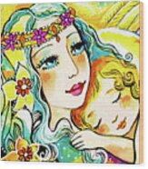 Fairy Mother And Angel Child Wood Print