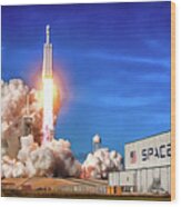 Falcon Heavy Spacex Rocket Launch Maiden Flight Wood Print