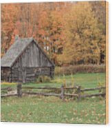 Fall At The Log Cabin Wood Print