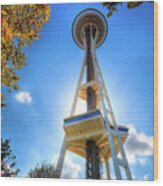 Fall Day At The Space Needle Wood Print