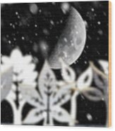 Fantasy Winter Snow Scene With Moon Wood Print