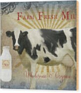 Farm Fresh Milk Vintage Style Typography Country Chic Wood Print