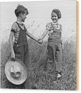 Farm Kids Holding Hands, C.1930-40s Wood Print