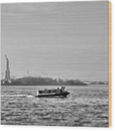 Ferry With Statue Of Liberty In View Wood Print