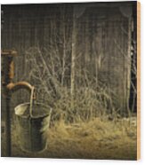 Fetching Water From The Old Pump Wood Print