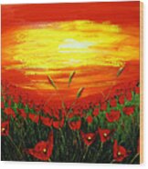 Field Of Red Poppies At Dusk #2 Wood Print