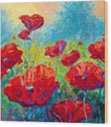 Field Of Red Poppies Wood Print