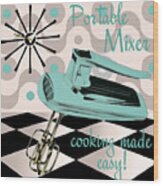 Fifties Kitchen Portable Mixer Wood Print