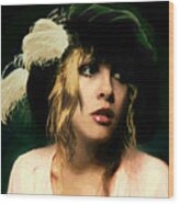 Fine Art Digital Portrait Stevie Nicks Wearing Beret Wood Print