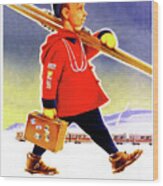 Finland, Boy Ready For A Ski Wood Print