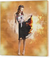 Fire Fashion Female Pin-up Wood Print