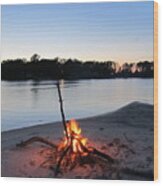 Fire On The Beach Wood Print