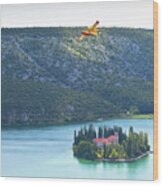 Firefighting Plane In The Air Wood Print