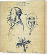 Firemans Safety Helmet Patent From 1889 - Vintage Wood Print