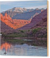 Fisher Towers Sunset Reflection Wood Print