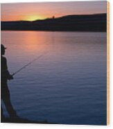 Fishing At Sunset Wood Print