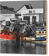 Fishing Boats In Sheltered Harbour Wood Print