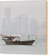 Fishing Dhow And Misty Towers Wood Print