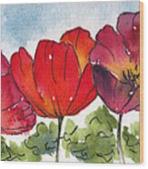 Five Poppies Remembrance Wood Print